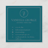 Elegant Schattige Groen Modern Monogram Custom Vierkante Visitekaartje (Achterkant)