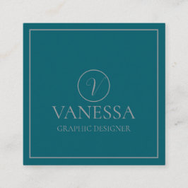 Elegant Schattige Groen Modern Monogram Custom Vierkante Visitekaartje