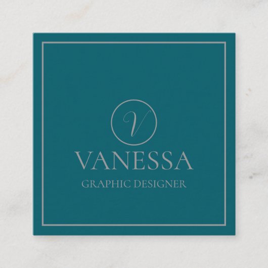 Elegant Schattige Groen Modern Monogram Custom Vierkante Visitekaartje (Voorkant)