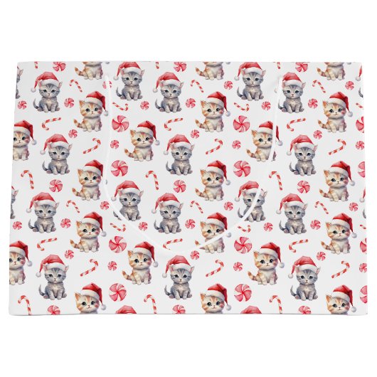 Elegant Schattige Kat Sweet Snoep Christmas Groot Cadeauzakje (Voorkant)