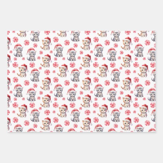 Elegant Schattige Kat Sweet Snoep Christmas Inpakpapier Vel (Voorkant 2)