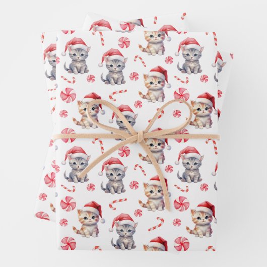 Elegant Schattige Kat Sweet Snoep Christmas Inpakpapier Vel (In situ)