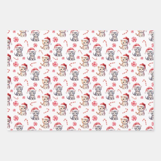 Elegant Schattige Kat Sweet Snoep Christmas Inpakpapier Vel (Voorkant)