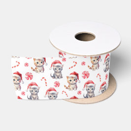 Elegant Schattige Kat Sweet Snoep Christmas Satijnen Lint