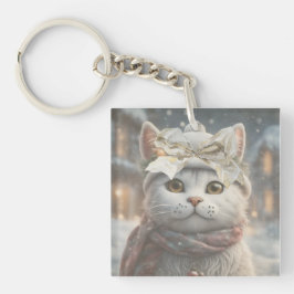 Elegant Schattige Kerst Kat Liefhebber Gift Sleutelhanger
