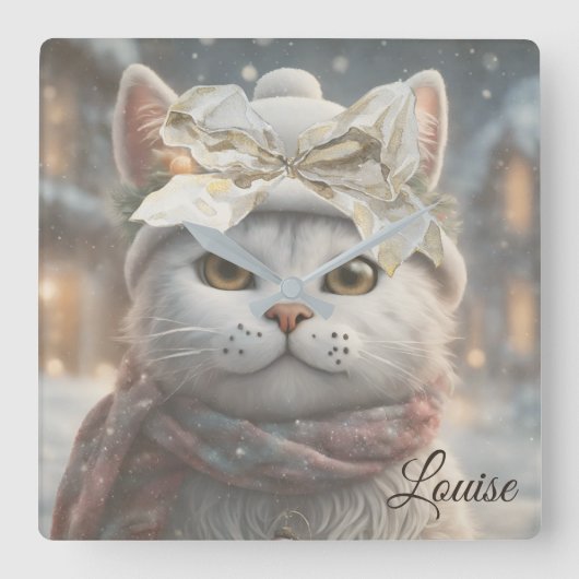  Elegant Schattige Kerst Kat Liefhebber Gift Vierkante Klok (Voorkant)