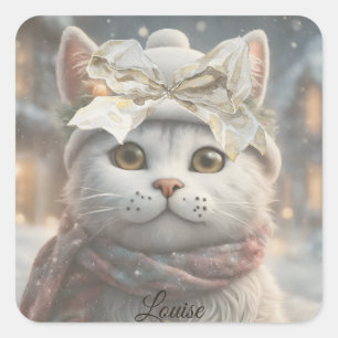  Elegant Schattige Kerst Kat Liefhebber Gift Vierkante Sticker