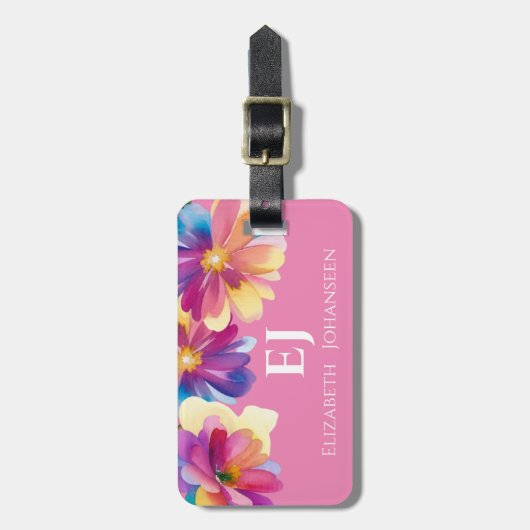 Elegant Schattige Kleurrijke Waterverf Bloemen Mon Bagagelabel (Voorkant verticaal)