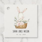 Elegant Schattige konijn in bloemenkast Kids Verja Bedankjes Labels (Voorkant)