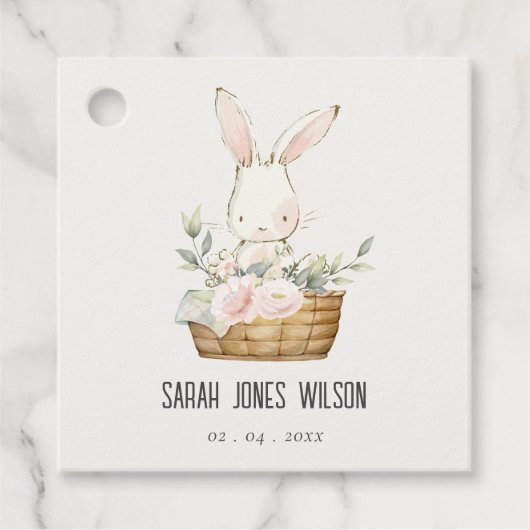Elegant Schattige konijn in bloemenkast Kids Verja Bedankjes Labels (Voorkant)