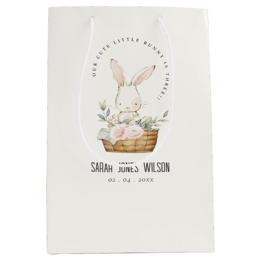 Elegant Schattige konijn in bloemenkast Kids Verja Medium Cadeauzakje (Voorkant)