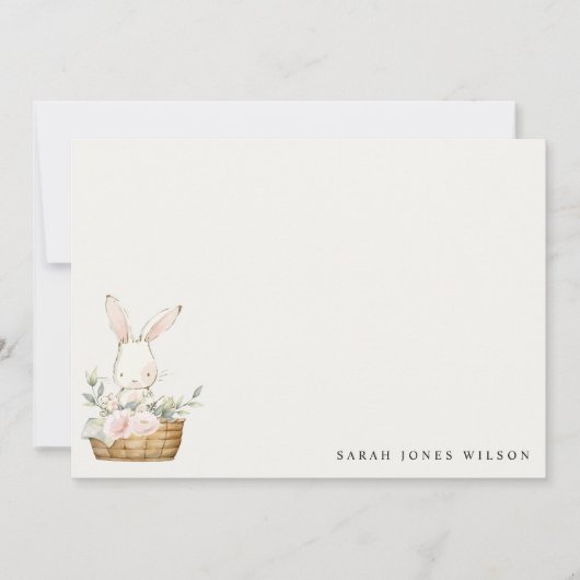 Elegant Schattige konijn in bloemenkast Kids Verja Notitiekaartje (Voorkant)