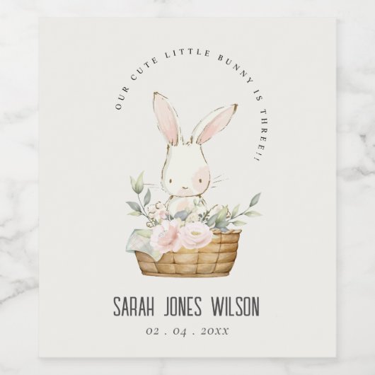 Elegant Schattige konijn in bloemenkast Kids Verja Wijn Etiket (Enkel label)