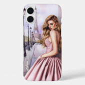 Elegant Schattige Meisje in de buurt van Eiffeltor Case-Mate iPhone Case (Achterkant)