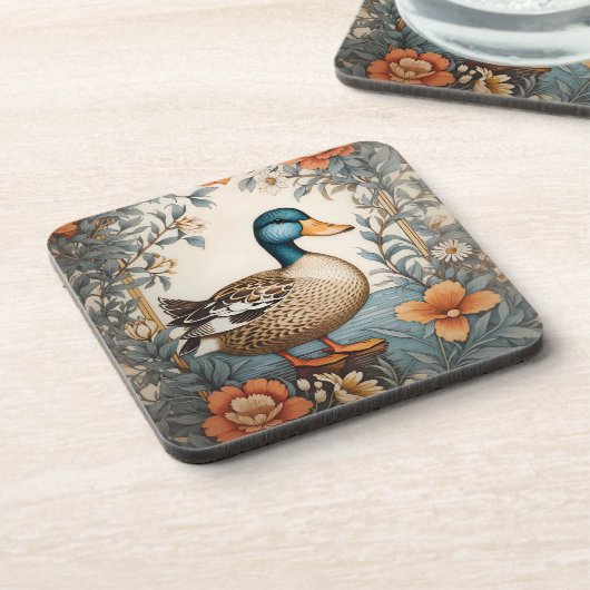 Elegant Schattige Plump Duck  Bloemen Bier Onderzetter (Linkerzijde)