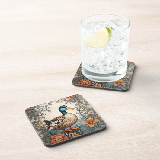 Elegant Schattige Plump Duck  Bloemen Bier Onderzetter (Rechterzijde)