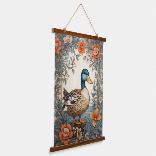 Elegant Schattige Plump Duck  Bloemen Hangend Wandkleed (Gebogen)