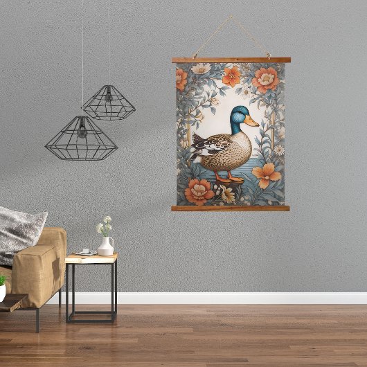 Elegant Schattige Plump Duck Bloemen Hangend Wandkleed