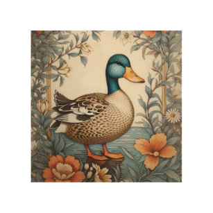 Elegant Schattige Plump Duck  Bloemen Hout Afdruk