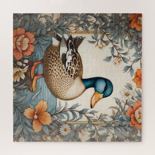 Elegant Schattige Plump Duck  Bloemen Legpuzzel (Horizontaal)