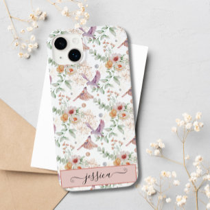 Elegant Schattige Roze Bloemen Wildflower Vogel Cu Case-Mate iPhone 14 Plus Hoesje