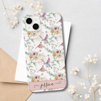 Elegant Schattige Roze Bloemen Wildflower Vogel Cu Case-Mate iPhone 14 Plus Hoesje