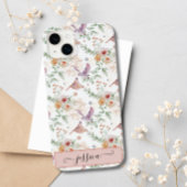 Elegant Schattige Roze Bloemen Wildflower Vogel Cu Case-Mate iPhone Case