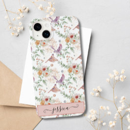 Elegant Schattige Roze Bloemen Wildflower Vogel Cu Case-Mate iPhone 14 Plus Hoesje