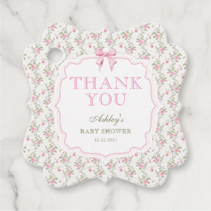 Elegant Schattige Roze Bow Meisje Baby shower Dank Bedankjes Labels