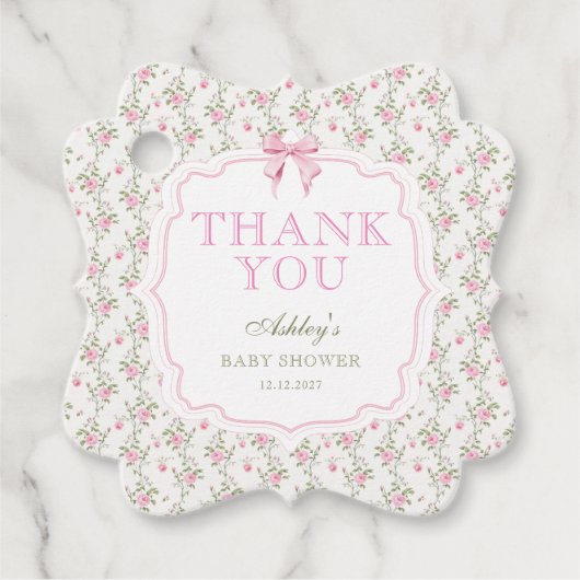 Elegant Schattige Roze Bow Meisje Baby shower Dank Bedankjes Labels (Voorkant)