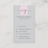 Elegant Schattige Roze Grijs Modern Monogram Custo Visitekaartje (Achterkant)