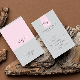 Elegant Schattige Roze Grijs Modern Monogram Custo Visitekaartje