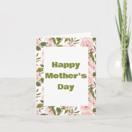 Elegant Schattige Roze Groen Bloemen Gelukkige Moe Kaart