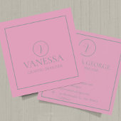 Elegant Schattige Roze Modern Monogram Custom Vierkante Visitekaartje