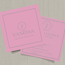 Elegant Schattige Roze Modern Monogram Custom Vierkante Visitekaartje