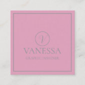 Elegant Schattige Roze Modern Monogram Custom Vierkante Visitekaartje (Voorkant)
