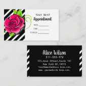 Elegant & Schattige Roze Rose Zwart Wit Gestreept  Afsprakenkaartje (Voorkant / Achterkant)