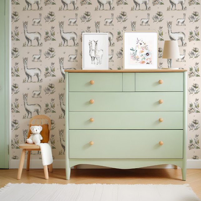 Elegant Schattige Roze Schets Llama Alpaca & Bloem Behang (Elegant Cute Pink Sketched Llama Alpaca & Florals Wallpaper
)