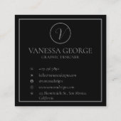 Elegant Schattige Zwart Modern Monogram Custom Vierkante Visitekaartje (Achterkant)