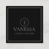 Elegant Schattige Zwart Modern Monogram Custom Vierkante Visitekaartje (Voorkant)