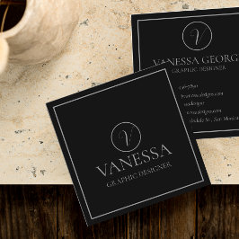 Elegant Schattige Zwart Modern Monogram Custom Vierkante Visitekaartje