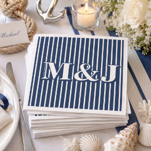 ELEGANT Scheepsstripes Blauw en Witte Initialen Servet
