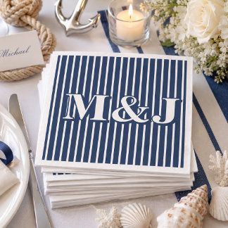 ELEGANT Scheepsstripes Blauw en Witte Initialen Servet
