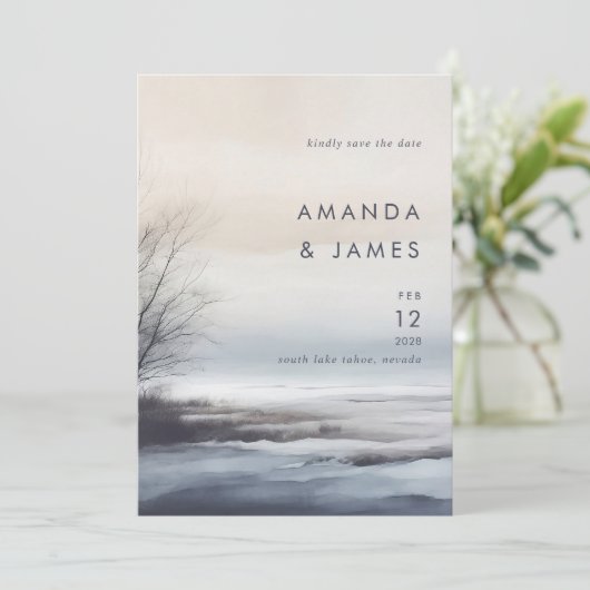 Elegant Schilderachtig Abstract Landschap Winter B Save The Date (Staand voorkant)