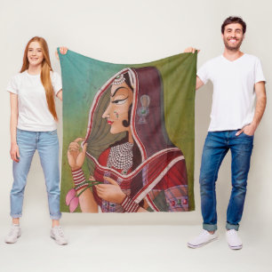 Elegant schilderij van een vrouw in een Sari Sherp Fleece Deken