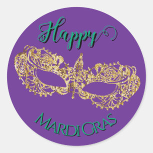Elegant Schitterend Gouden Mardi Gras Masker  Ronde Sticker