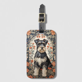Elegant Schnauzer William Morris Inspired Floral Bagagelabel