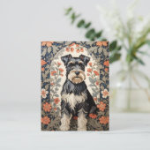 Elegant Schnauzer William Morris Inspired Floral Briefkaart (Staand voorkant)