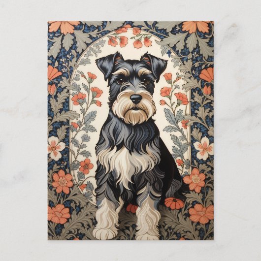 Elegant Schnauzer William Morris Inspired Floral Briefkaart (Voorkant)