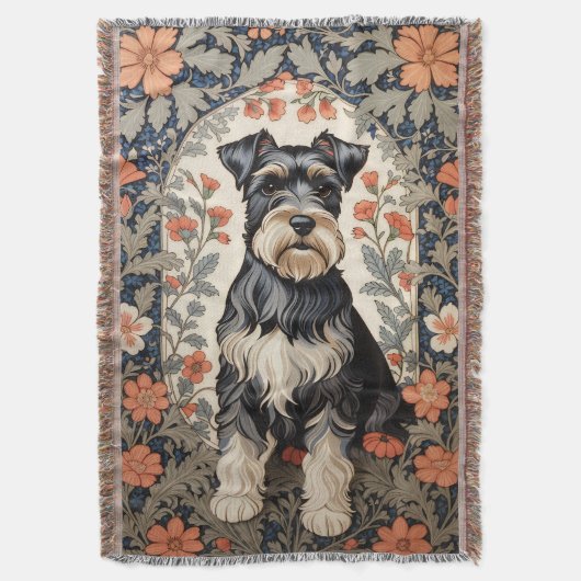 Elegant Schnauzer William Morris Inspired Floral Deken (Voorkant Verticaal)